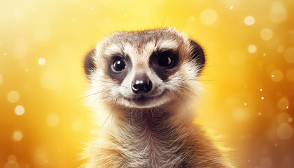 portrait happy meerkat on gold background - obrazy, fototapety, plakaty