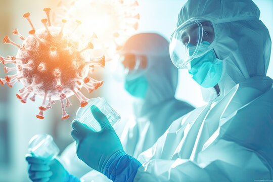 Medical Researchers Examining Specimen Amidst Virus Outbreak in Laboratory Setting