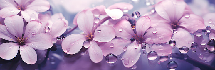 wet violet flowers up close, in the style of photorealistic details