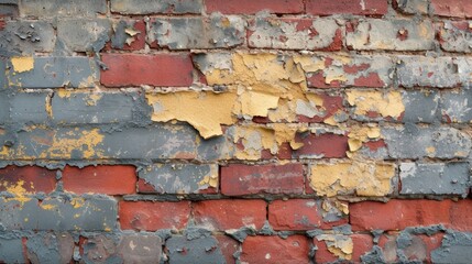 Close-Up of Old Brick Wall with Peeling Paint