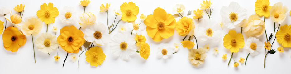 Fototapeta na wymiar a picture of yellow and white flowers on a white background, in the style of pastel color palette
