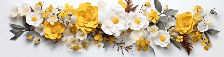 a picture of yellow and white flowers on a white background, in the style of pastel color palette