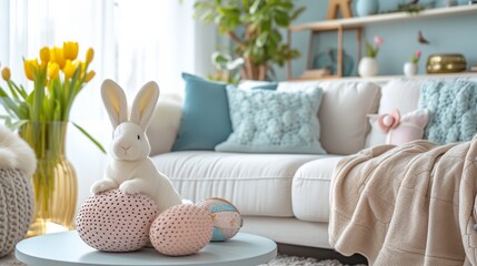 Easter Decor in Cozy Living Room