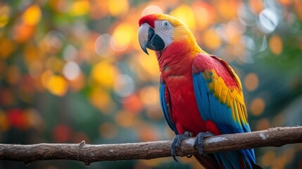 Parrot sitting on branch in the woods 
