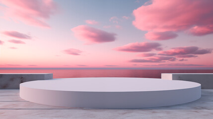 Stone Sky Clouds Sunset Horizon Evening Twilight Granite Marble Rock Platform Colorful Atmosphere Sundown Background Isolated Empty Blank Plate Podium Pedestral Table Stand Mockup Product Display Rose