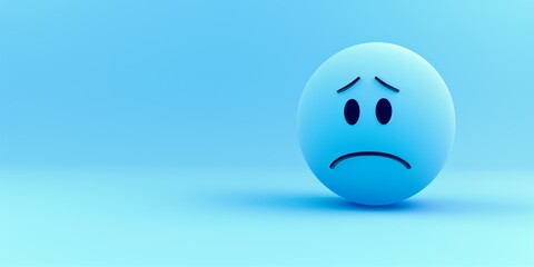 Blue Monday concept. Sad emoji face on light blue background