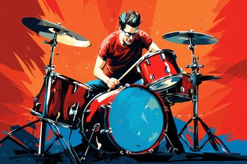 Fototapeta premium illustration of a drummer playing the drum 