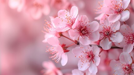 Fototapeta na wymiar Dew-Kissed Cherry Blossoms Close-Up