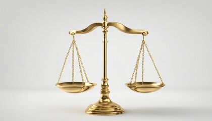 golden scales of justice, isolated on white background, copy space for tex
