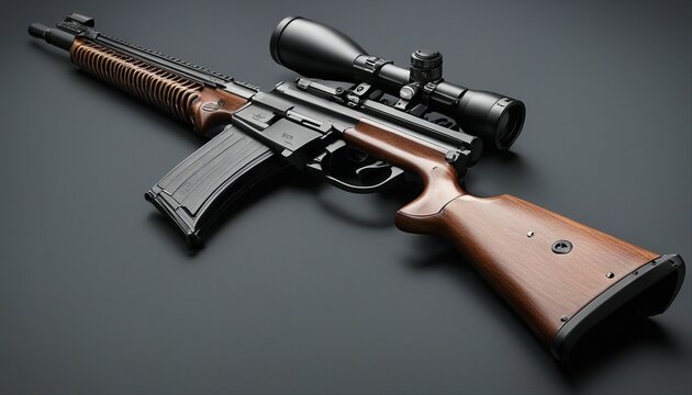 military rifle on black plain background, copy space for text
