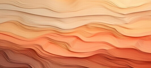 Abstract orange apricot peach fuzz paper cardboard layers of waving ocean waves texture design illustration background
