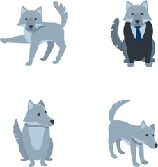 Cute wolf icons set cartoon vector. Funny gray wolf. Cartoon character