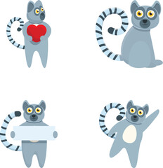 Funny lemur icons set cartoon vector. Animal of madagascar and africa. Cartoon character