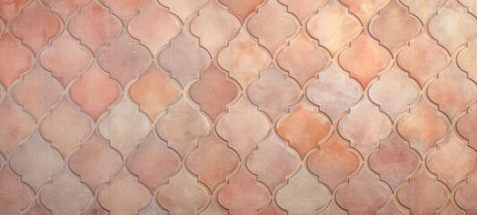 Abstract pantone peach fuzz mosaic tile wall texture background - Arabesque moroccan marrakech vintage retro ceramic tiles pattern - obrazy, fototapety, plakaty