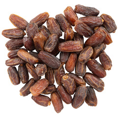 Heap of date fruits, top view isolated  heap of date fruits. Group of healthy delicious close up dried palm desserts. Ramadan fasting concept design element idea. Transparent png image.