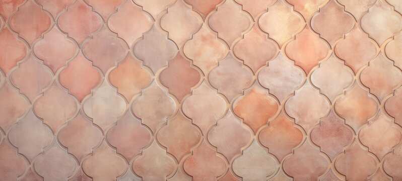 Abstract pantone peach fuzz mosaic tile wall texture background - Arabesque moroccan marrakech vintage retro ceramic tiles pattern