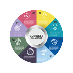  Vector infographic circle. Cycle diagram with 8 options. Can be used for chart, graph, report, presentation