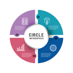 Vector circle infographic template for graphs, charts, diagrams. Pie chart concept with 4 options, parts, steps, processes.