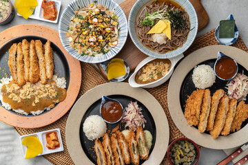 Pork, sirloin, set meal, cheese, pork cutlet, curry, cold buckwheat, udon,