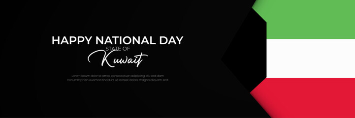 Obraz premium Illustration banner with Kuwait flag. National day, Kuwait. Anniversary Celebration Card 25 February. Kuwait Independence Day. Vector Illustration.