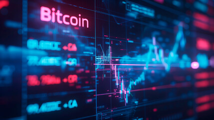 Bitcoin cryptocurrency trading interface concept with the text "Bitcoin" and ETF" after newly launched crypto ETF.	