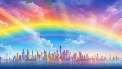 Neon city with rainbow , LGBQ concept