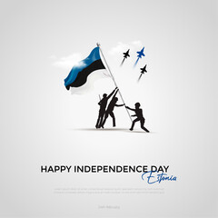Happy Estonia Independence Day February 24th Celebration Vector Design Illustration people holding flag. Template for Poster, Banner, Advertising, Greeting Card or Print Design Element - obrazy, fototapety, plakaty