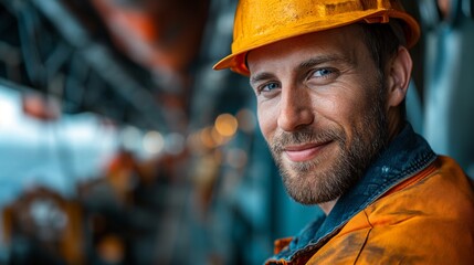 Portrait of empowered male maritime professional at work. Hard working man at the ship. Maritime concept. Work concept. Man concept. Male concept. Guy concept.