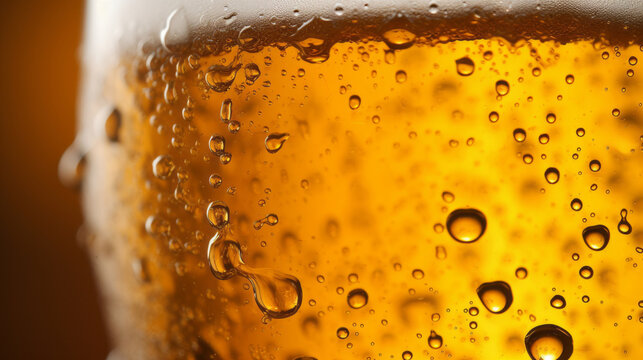 close up of a glass of light beer with bubbles
