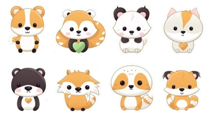 Lichtdoorlatende rolgordijnen Schattige dieren set Collection of Cute Cartoon Animal Characters in Kawaii Style on Transparent Background