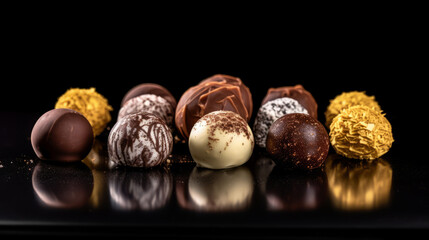 close up of chocolate truffles on a black background, perfect for luxury confectionery brands