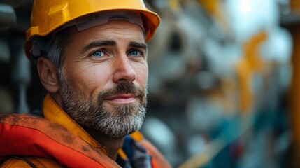 Portrait of empowered male maritime professional at work. Hard working man at the ship. Maritime concept. Work concept. Man concept. Male concept. Guy concept.