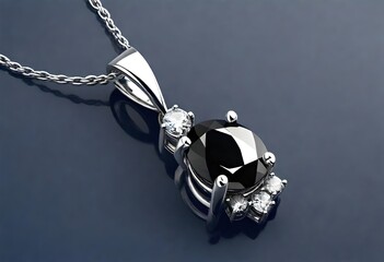 A black diamond pendant on a white gold chain