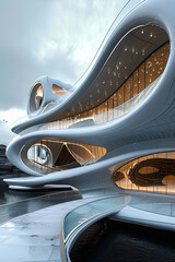 A building with a curvy futuristic architectural design 