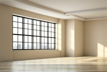 Simple and empty luxury house interior decoration with floor-to-ceiling windows