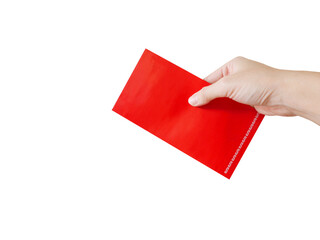 Woman's hand giving red packet
