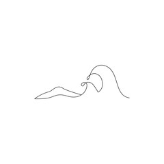 Sea waves, mountain one line drawing art. Abstract wave, tropical island continuous line. - 728568958