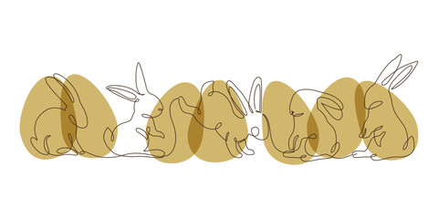 Abstract bunnies set on eggs background. Easter bunny rabbit continuous one line drawing. - 728569383