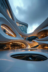 A building with a curvy futuristic architectural design 