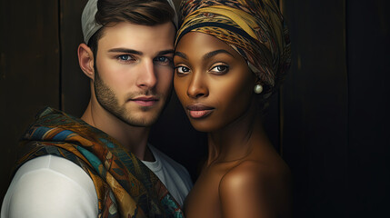 The Symbolic Tapestry of Interracial Bliss and Racial Diversity in Couples - obrazy, fototapety, plakaty