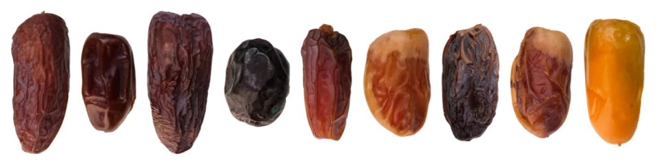 Foto op Canvas Types of dates, varieties of dates isolated on transparent background. Different types on sizing and species of date palms. © ismailgazel