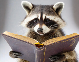 Raccoon Reading a Book Closeup