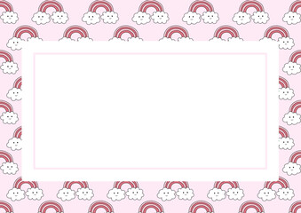Banner background for children with rainbows in pink tones. Editable vector template for cards, banners, invitations, and social media. Flat style. Vector illustration.
