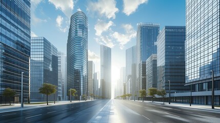 Fototapeta na wymiar Skyscrapers in modern city, International corporations, Banks and office buildings.