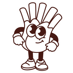 Groovy cartoon monochrome fennel character with cute face. Funny retro healthy vegetable for cooking standing, fennel with big eyes mascot, cartoon food sticker of 70s 80s style vector illustration