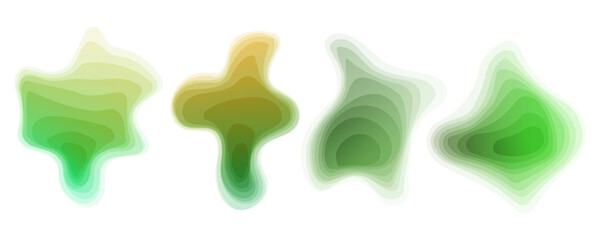 Set of abstract green colored gradient blended wavy  shapes for creative graphic design. Vector illustration.