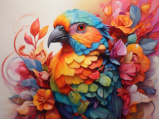 Obraz premium A colorful macaw bird with flowers.