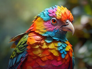 A colorful macaw bird with flowers.