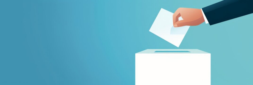 Sleek design of a hand voting in a ballot box with a cool blue gradient