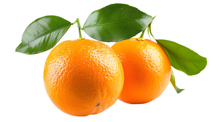 Fresh orange fruits with branch and leaves isolate on white background. 